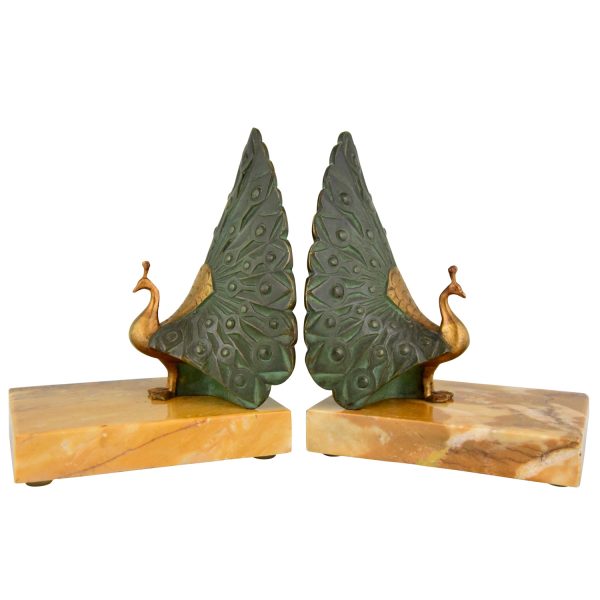 Art Deco bronze bookends peacock