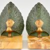 Art Deco Buchstützen Bronze Pfauen