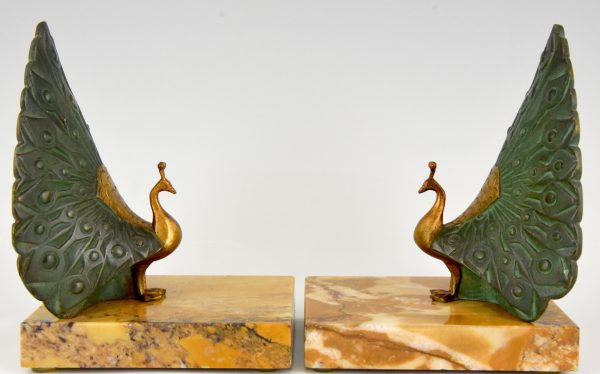 Art Deco bronze bookends peacock