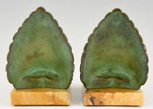 Art Deco bronze bookends peacock