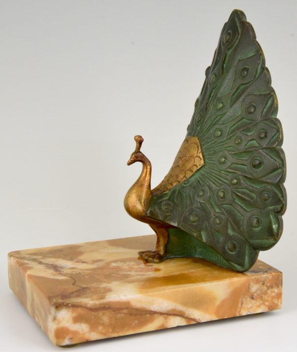 Art Deco Buchstützen Bronze Pfauen