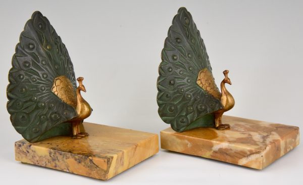 Art Deco bronze bookends peacock