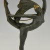 Art Deco bronze hoop dancer with feathered headdress