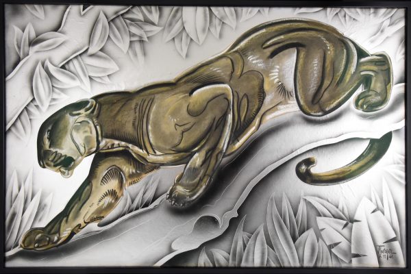 Art Deco Gemälde Gouache Collage Panther
