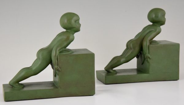Art Deco bookends with children