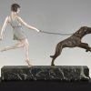 Art Deco bronzen sculptuur meisje met honden