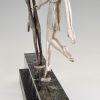 Art Deco sculpture bronze fille avec chiens
