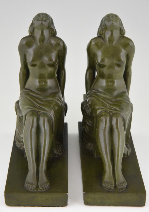 French Art Deco bookends with sitting nudes