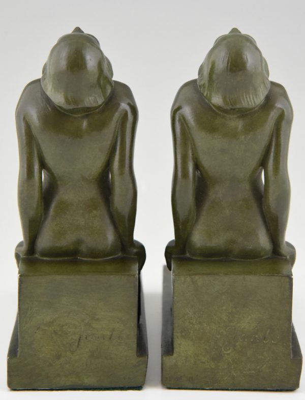 French Art Deco bookends with sitting nudes