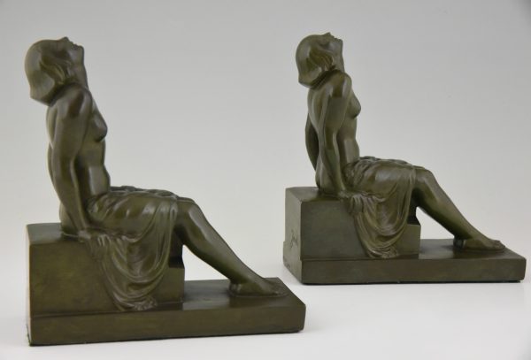 French Art Deco bookends with sitting nudes