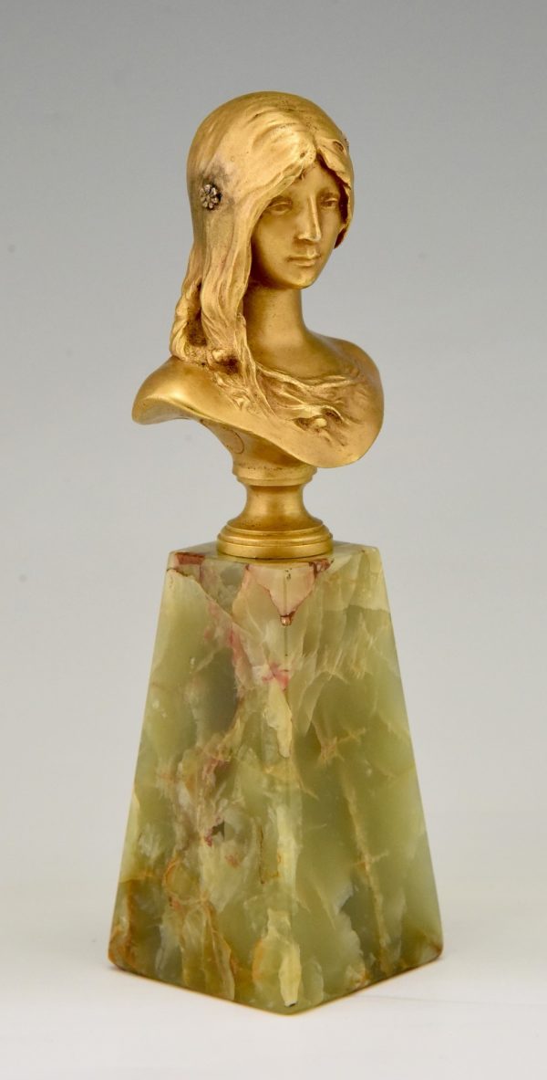 Art Nouveau bronze bust of a young woman La Jeunesse