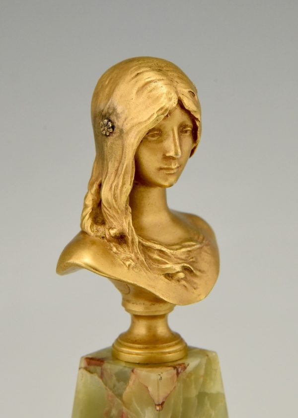 Jugendstil Bronze Buste junge Frau La Jeunesse