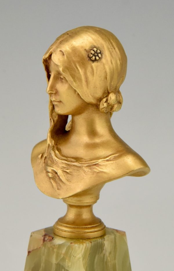 Art Nouveau bronze bust of a young woman La Jeunesse