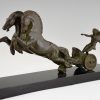 Art Deco bronzen sculptuur paarden met strijdwagen