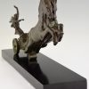 Art Deco bronzen sculptuur paarden met strijdwagen