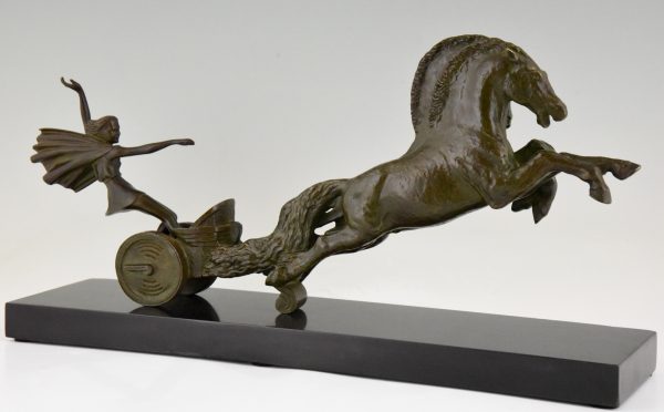 Art Deco bronze sculpture horses and carriage