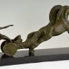 Art Deco Bronze Skulptor Pferden mit Wagen