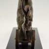 Art Deco Bronze Skulptor Pferden mit Wagen