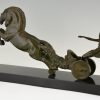 Art Deco Bronze Skulptor Pferden mit Wagen