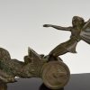 Art Deco bronzen sculptuur paarden met strijdwagen