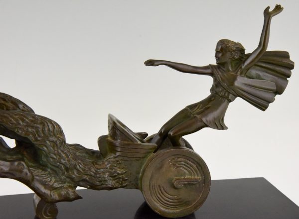 Art Deco Bronze Skulptor Pferden mit Wagen