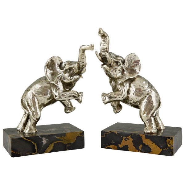 Art Deco elephant silvered bronze bookends