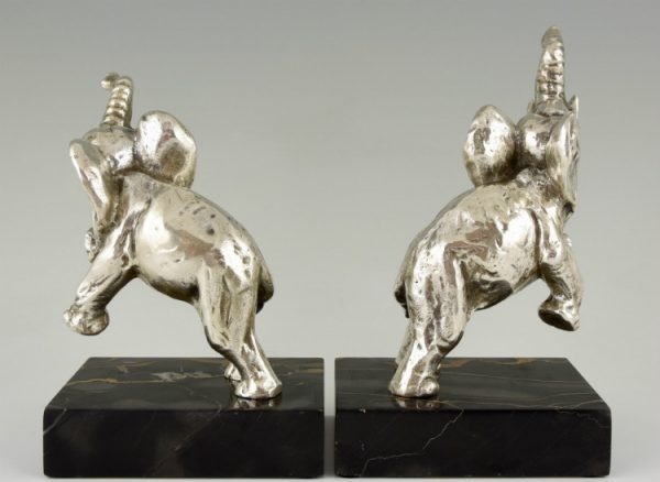 Art Deco elephant silvered bronze bookends