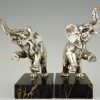 Art Deco elephant silvered bronze bookends