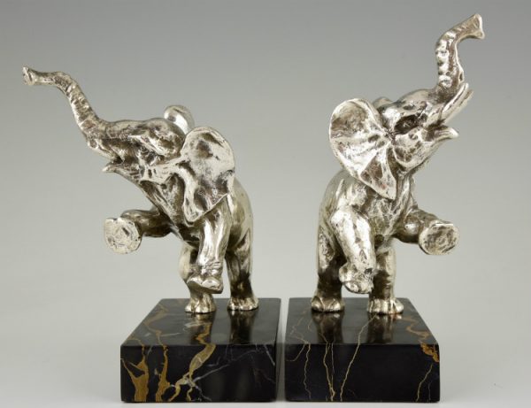 Art Deco elephant silvered bronze bookends