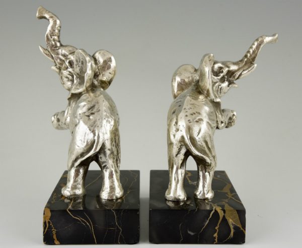 Art Deco elephant silvered bronze bookends