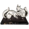 Art Deco silvered bronze sculpture two squirrels