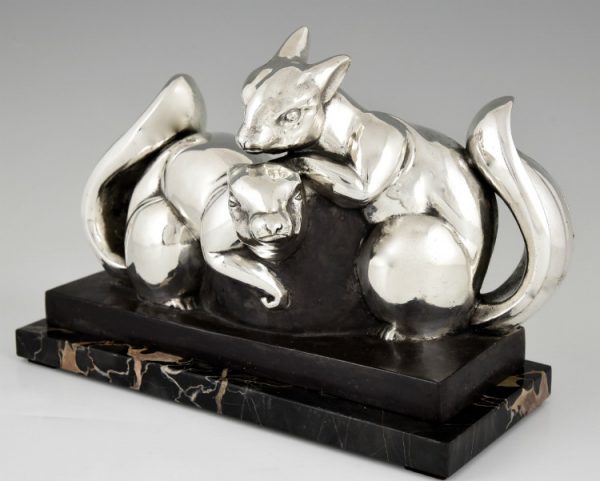 Art Deco sculpture bronze argenté deux écureuils