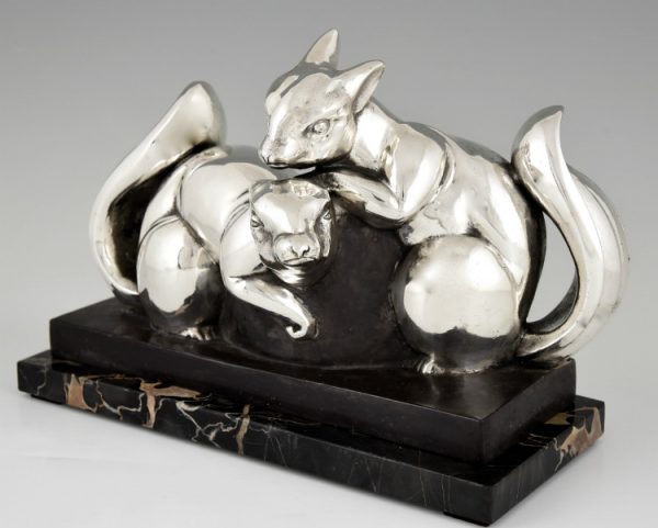 Art Deco silvered bronze sculpture two squirrels