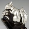 Art Deco silvered bronze sculpture two squirrels