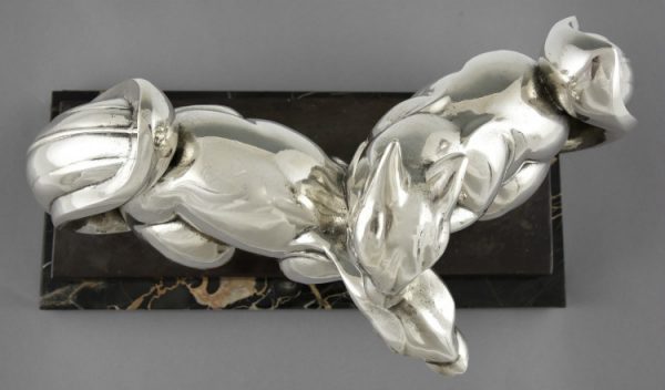 Art Deco silvered bronze sculpture two squirrels