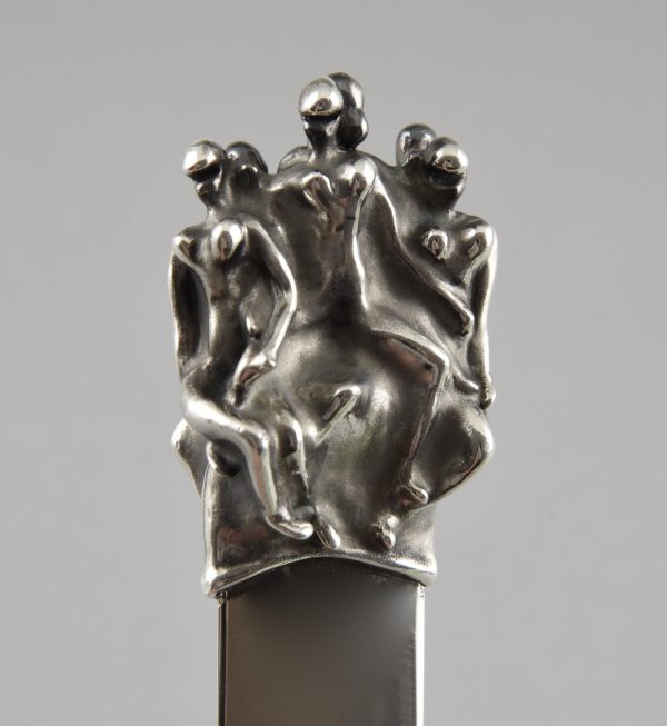 Silvered bronze erotic letter opener with nudes