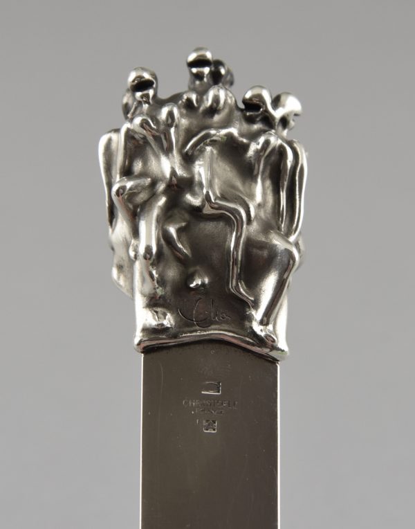 Silvered bronze erotic letter opener with nudes