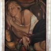 Art Deco painting sleeping woman with 3 apples