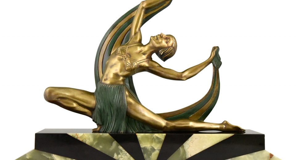 Art Deco Skulptur Bronzen Schleier Tänzerin