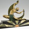 Art Deco bronze sculpture of a scarf dancer on sunburst base