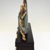 Art Deco bronze sculpture of a scarf dancer on sunburst base