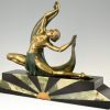 Art Deco bronze sculpture of a scarf dancer on sunburst base