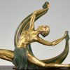 Art Deco bronze sculpture of a scarf dancer on sunburst base