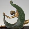 Art Deco bronze sculpture of a scarf dancer on sunburst base