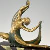 Art Deco bronze sculpture of a scarf dancer on sunburst base