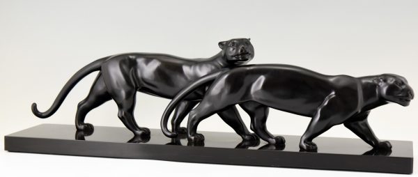 Art Deco bronzen sculptuur twee panthers