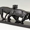 Art Deco bronzen sculptuur twee panthers