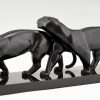 Art Deco bronzen sculptuur twee panthers