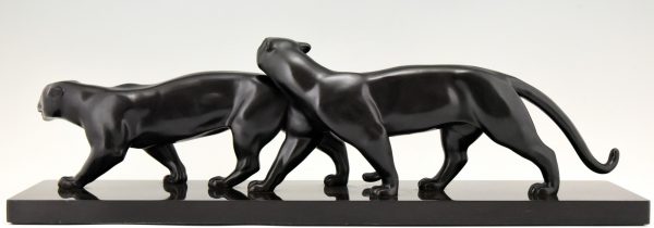 Art Deco bronzen sculptuur twee panthers