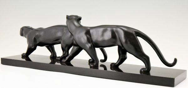 Art Deco bronzen sculptuur twee panthers